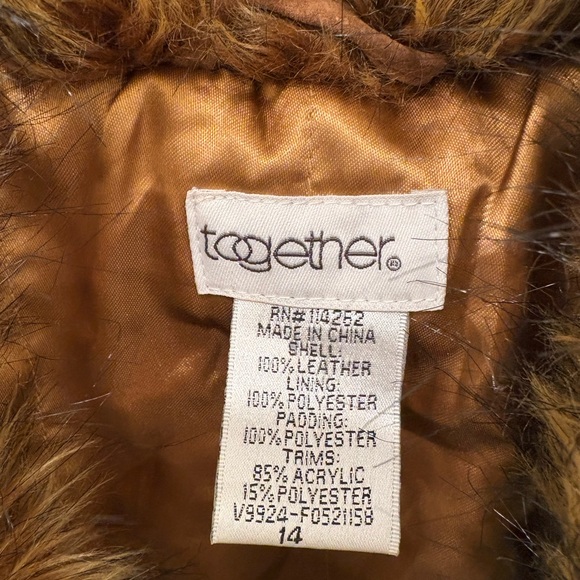 Vintage Y2K Leather Faux Fur Embroidered Together Penny Lane Coat Tag Size 14 - Picture 2 of 16